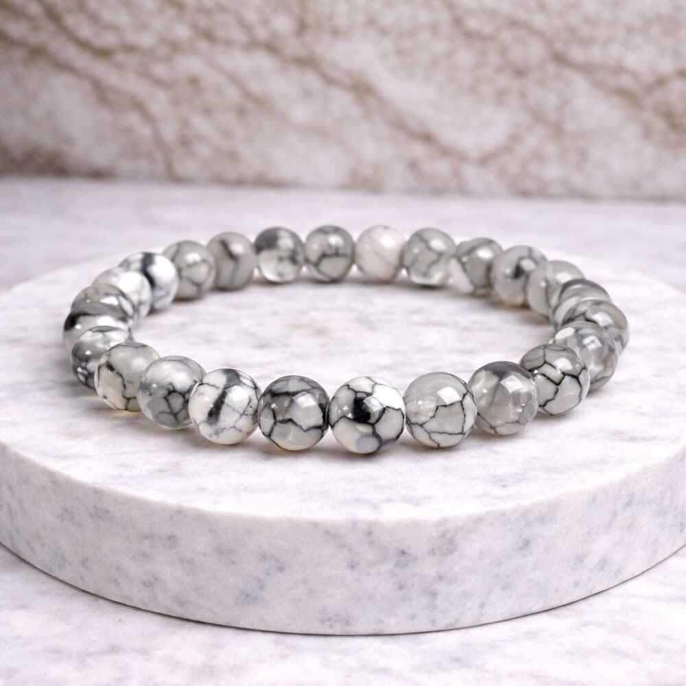 Dragon Vein Agate Stone 8mm Beads Stretch Bracelet Crystal Jewelry